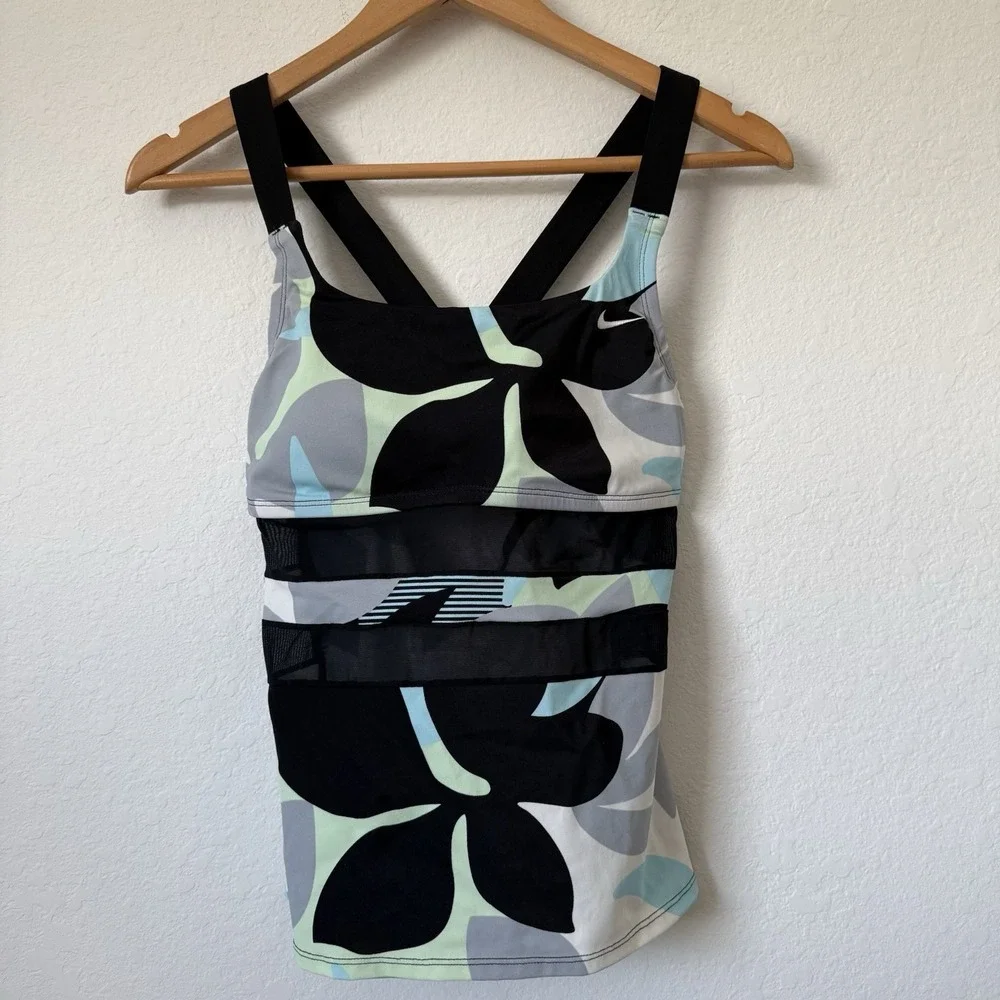 NIKE Women's Mesh Floral Print V-Back Tankini Set Medium NESSF366-001
